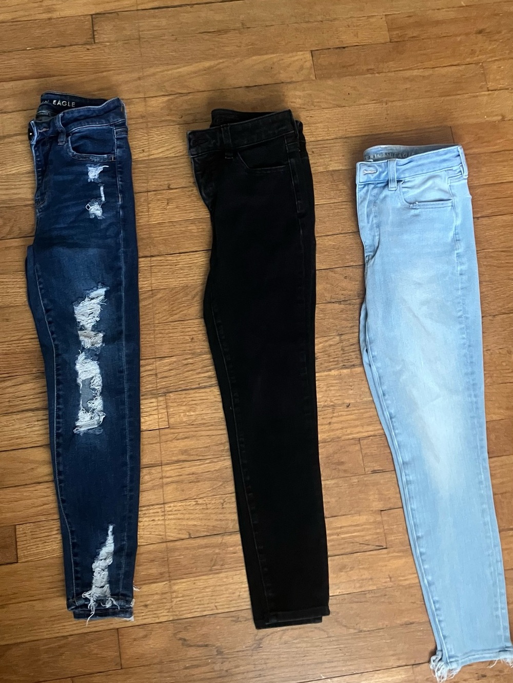American Eagle Outfitters Skinny Jeans Trio - Dark Blue, Black, Light Blue